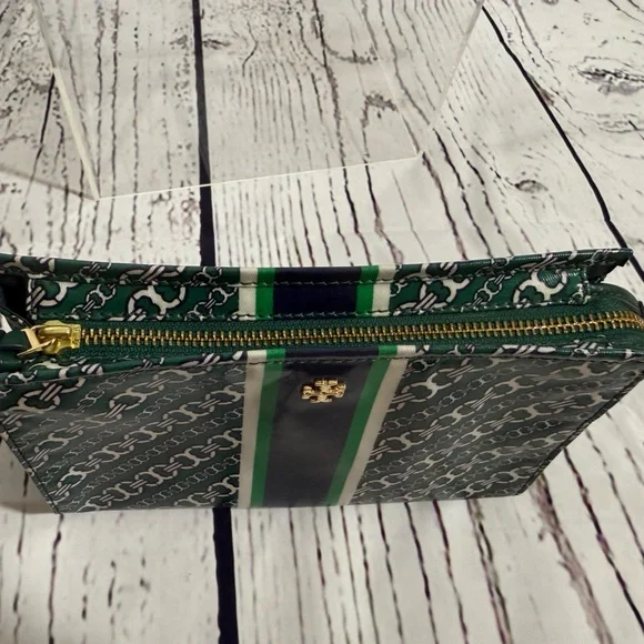 Tory Burch Gemini Link Green Zip Top Cosmetic Clutch - Picture 5 of 5